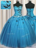 Adorable Sweetheart Sleeveless Lace Up Sweet 16 Quinceanera Dress Baby Blue Tulle