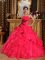 Story City Iowa/IA Beautiful Appliques Decorate Bodice Red Quinceanera Dress Sweetheart Floor-length Organza ruffles Ball Gown