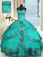 Stylish Turquoise Sweet 16 Dresses Military Ball and Sweet 16 and Quinceanera with Beading and Embroidery and Ruffled Layers Sweetheart Sleeveless Lace Up(SKU PSSW0364-11BIZ)
