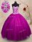 High Quality Fuchsia Tulle Lace Up Quinceanera Dress Sleeveless Floor Length Beading