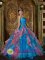 Prince Frederick Maryland/MD Remarkable Sky Blue and Watermelon Red Lace Up Beading and Ruffles Decorate Bodice For Quinceanera Dress Strapless Organza Ball Gown