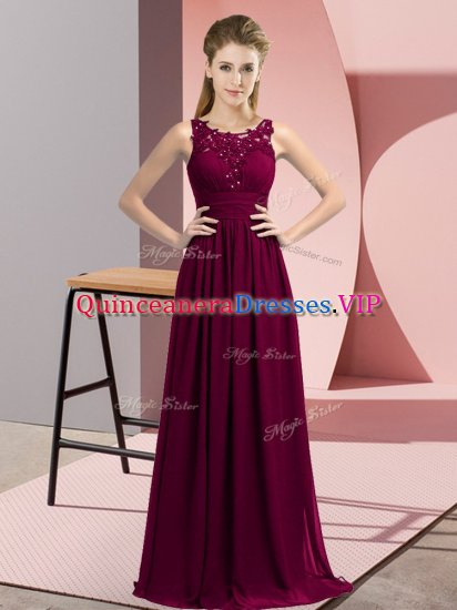 Affordable Sleeveless Chiffon Floor Length Zipper Dama Dress in Dark Purple with Beading and Appliques - Click Image to Close