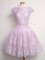 Lilac Damas Dress Prom and Party and Wedding Party with Lace Scalloped Cap Sleeves Lace Up