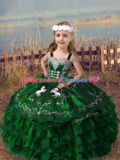Beauteous Sleeveless Lace Up Floor Length Embroidery and Ruffled Layers Kids Pageant Dress - Click Image to Close