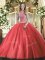 Red High-neck Neckline Beading 15th Birthday Dress Sleeveless Lace Up