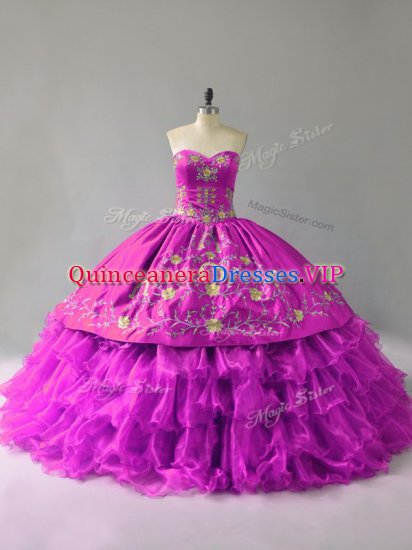 Purple Lace Up Quinceanera Gowns Embroidery and Ruffles Sleeveless Floor Length - Click Image to Close