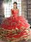 Custom Fit Coral Red Ball Gowns Beading and Ruffled Layers 15 Quinceanera Dress Lace Up Tulle Sleeveless Floor Length