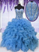 Beauteous Baby Blue Lace Up Quinceanera Gown Beading and Ruffles Sleeveless Floor Length(SKU PSSW059-8BIZ)