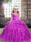 Custom Fit Fuchsia Ball Gowns Organza Straps Sleeveless Beading and Ruffles Floor Length Lace Up Child Pageant Dress