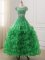 Elegant Beading and Ruffles Child Pageant Dress Green Lace Up Cap Sleeves Floor Length