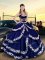 Elegant Royal Blue Sleeveless Floor Length Embroidery and Ruffled Layers Lace Up Quinceanera Gowns