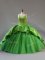 Green Sleeveless Satin and Tulle Court Train Lace Up 15th Birthday Dress for Sweet 16 and Quinceanera