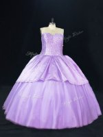 Luxurious Lavender Satin and Tulle Lace Up Quinceanera Gowns Sleeveless Floor Length Beading(SKU PSSW1104-7BIZ)