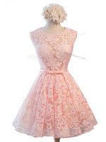 New Arrival Knee Length Pink Quinceanera Court Dresses Scoop Sleeveless Lace Up