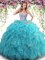 Aqua Blue Quince Ball Gowns Military Ball and Sweet 16 and Quinceanera with Beading and Ruffles Sweetheart Sleeveless Lace Up