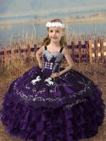 Purple Organza Lace Up Straps Sleeveless Floor Length Pageant Dresses Embroidery and Ruffled Layers(SKU XBLD024-2BIZ)