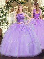 Great Scoop Sleeveless Organza Quince Ball Gowns Beading Lace Up