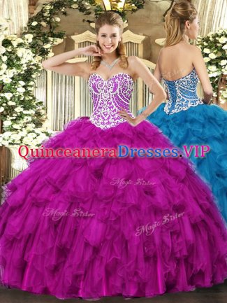 Floor Length Ball Gowns Sleeveless Fuchsia Quinceanera Gown Lace Up