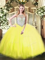 On Sale Floor Length Zipper Vestidos de Quinceanera Yellow Green for Military Ball and Sweet 16 and Quinceanera with Beading