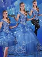 Organza Cap Sleeves Floor Length Sweet 16 Dress and Beading and Embroidery