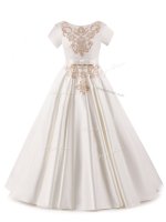 Short Sleeves Zipper Floor Length Appliques Juniors Party Dress(SKU SWLG175BIZ)