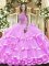 Sleeveless Floor Length Beading and Ruffled Layers Lace Up 15th Birthday Dress with Lilac