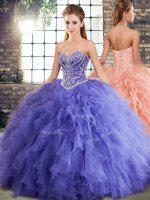 Shining Lavender Sleeveless Floor Length Beading and Ruffles Lace Up Vestidos de Quinceanera