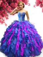 Smart Multi-color Ball Gowns Organza Sweetheart Sleeveless Beading and Ruffles Floor Length Lace Up 15 Quinceanera Dress