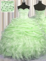 Yellow Green Sweetheart Neckline Beading and Ruffles and Pick Ups Vestidos de Quinceanera Sleeveless Lace Up