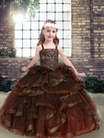 Brown Straps Neckline Beading and Ruffles Girls Pageant Dresses Sleeveless Lace Up(SKU PAG1262-4BIZ)