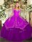 Custom Fit Long Sleeves Floor Length Lace and Embroidery Lace Up Sweet 16 Quinceanera Dress with Purple