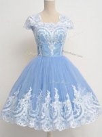 Sumptuous Square Cap Sleeves Zipper Quinceanera Court Dresses Light Blue Tulle