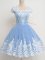 Sumptuous Square Cap Sleeves Zipper Quinceanera Court Dresses Light Blue Tulle