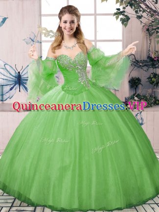Fantastic Green Sweetheart Neckline Beading 15 Quinceanera Dress Long Sleeves Lace Up