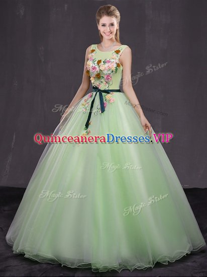 Scoop Floor Length Ball Gowns Sleeveless Yellow Green Sweet 16 Dress Lace Up - Click Image to Close