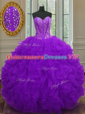 Wonderful Sleeveless Beading and Ruffles Lace Up Quinceanera Gowns