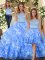 Best Light Blue Organza Zipper Scoop Sleeveless Floor Length Quince Ball Gowns Lace and Ruffled Layers