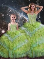 Latest Multi-color Sweetheart Lace Up Beading and Ruffled Layers and Sequins Sweet 16 Quinceanera Dress Sleeveless