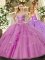 Lilac Ball Gowns Sweetheart Sleeveless Tulle Floor Length Lace Up Beading and Ruffles Sweet 16 Dress