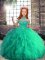 Turquoise Lace Up Little Girl Pageant Dress Beading and Ruffles Sleeveless Floor Length