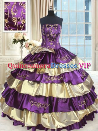 Custom Made Multi-color Strapless Neckline Beading and Ruffled Layers Sweet 16 Quinceanera Dress Sleeveless Lace Up