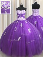 Eggplant Purple Ball Gowns Tulle Sweetheart Sleeveless Beading and Appliques Floor Length Zipper Sweet 16 Quinceanera Dress