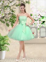 Apple Green A-line Lace and Belt Quinceanera Court of Honor Dress Lace Up Organza Sleeveless Knee Length(SKU BMT042E-2BIZ)