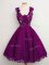 Pretty Knee Length Purple Damas Dress Lace Sleeveless Lace