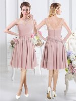 Scoop Cap Sleeves Chiffon Quinceanera Court of Honor Dress Lace and Ruching Zipper