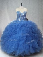Fancy Beading and Ruffles Sweet 16 Dress Blue Lace Up Sleeveless Floor Length(SKU PSSW0993BIZ)