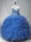 Fancy Beading and Ruffles Sweet 16 Dress Blue Lace Up Sleeveless Floor Length