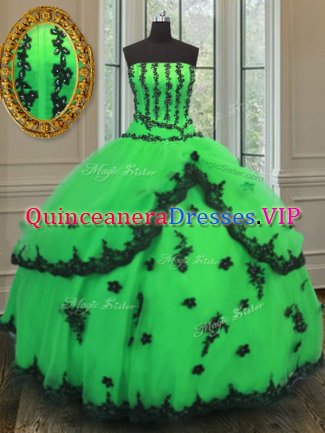 Green Strapless Neckline Beading and Embroidery Quinceanera Gown Sleeveless Lace Up