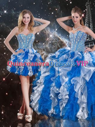 Wonderful Multi-color Ball Gowns Organza Sweetheart Sleeveless Beading and Ruffles Floor Length Lace Up 15 Quinceanera Dress