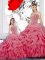 Most Popular Rose Pink Ball Gowns Straps Sleeveless Organza Floor Length Lace Up Beading and Ruffles and Pick Ups 15th Birthday Dress